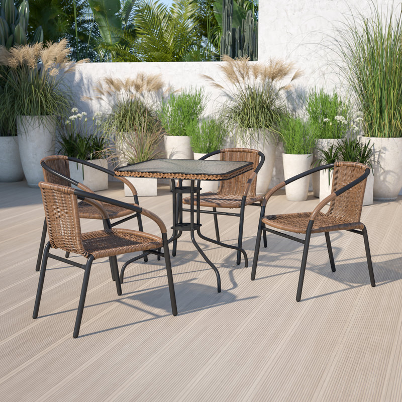 Amlie Square with Dark Brown Rattan Edging Bistro Table, Dark Brown
