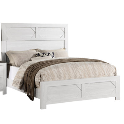 White Eastern King Size Bed, Unique Panel Design, High Headboard, Particle Board, Modern Bedroom Piece Of Decor Design Transitional