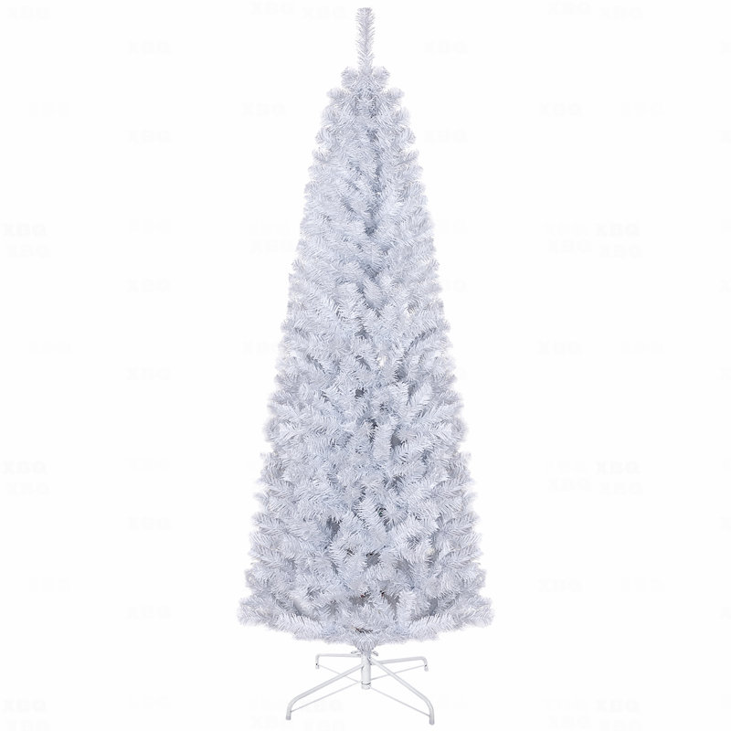 Sapin de Noël artificiel à forme allongée 6 pi avec lumières douces, branches réalistes, 618 branches, style Halloween, Blanc