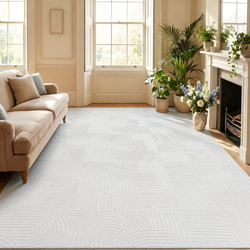Machine Washable Non-Slip Oriental Area Rug, Rectangle 9' x 12', White
