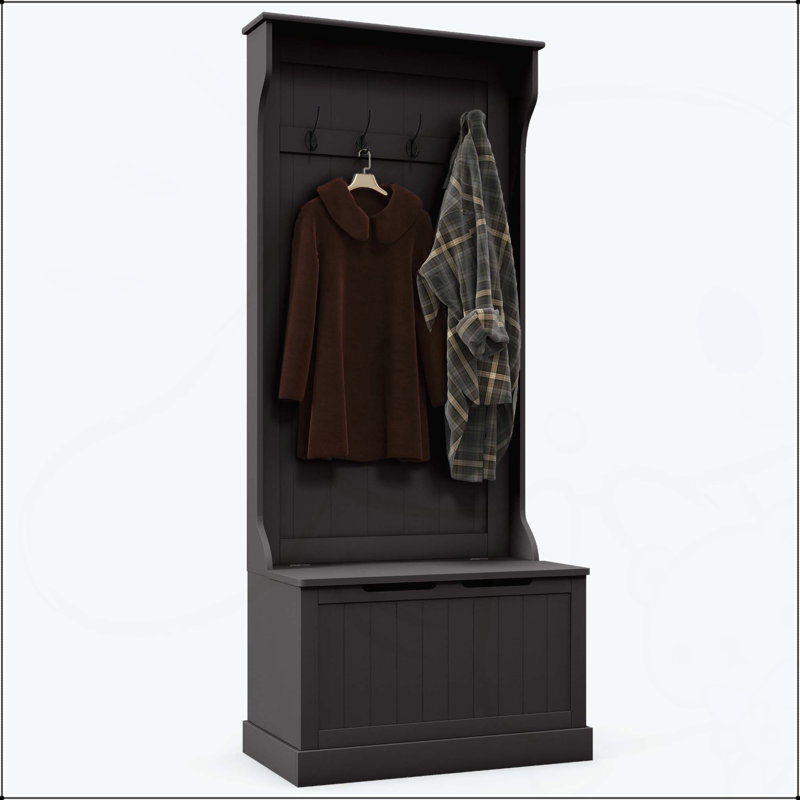 28” 3-in-1 Entryway Hall Tree with Storage Bench and Coat Rack