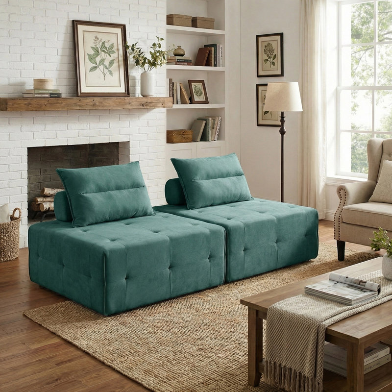 Modular Square Compression Sofa Chair, No Assembly Required Single Seater Lounge With Back Pillow,  Multi-Functional Lazy Sofa Chair For Living Room, Bedroom, Guest Room, Set Of 2