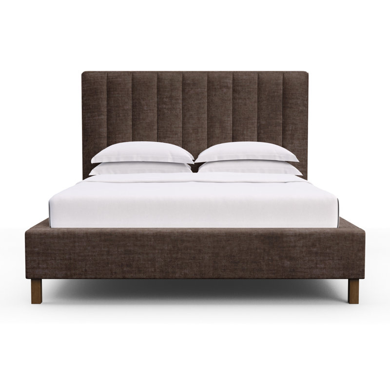 Highline Upholstered Bed, Queen, Dark Brown, Black Jack Distressed Leather