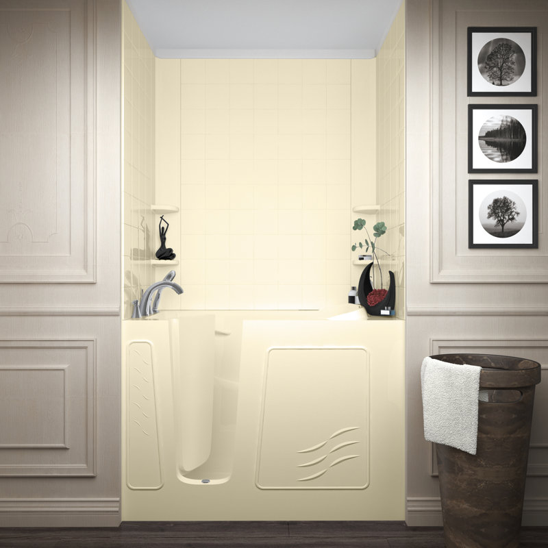 Ashton 53" x 30" Walk in Soaking with Faucet, Light and Integrated Seat, Biscuit, Left