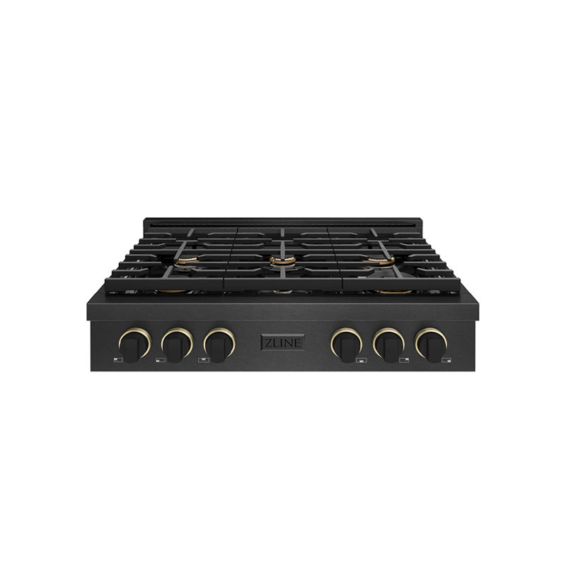 ZLINE Designer 36 in. Paramount Gas Rangetop in Black Satin Steel with Black and Bronze Accents, Matte Black/Champagne Bronze