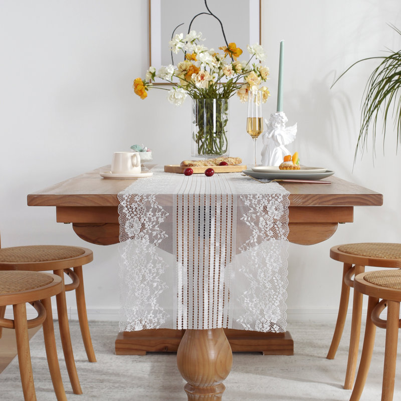 White Lace Table Runner Farmhouse Table Decoration, 55" W x 86" L
