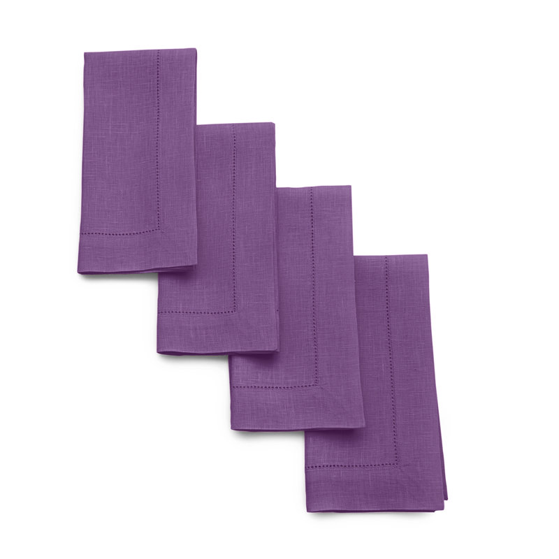 100% Pure Linen Hemstitch Dinner Napkins - Classic Hemstitch, Violet