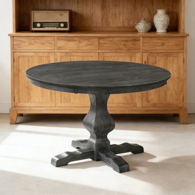 Table de salle à manger ronde avec base robuste, Gris anthracite / gris
