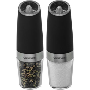  Gravity Electric Salt and Pepper Grinder, Automatic Operation  Pepper and Salt Mill with Adjustable Ceramic Rotor Battery Powered Matte  Salt and Pepper Grinder Mill Set with Blue LED Light Black,2 Pack