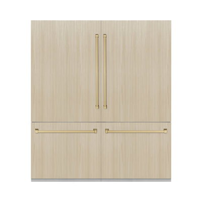 ZLINE Autograph Edition 72 in. 39.6 cu. ft. Panel Ready French Door Built-In Bottom Freezer Refrigerator with Water Dispensers and Ice Makers with Graphite Gray Interior and Accents