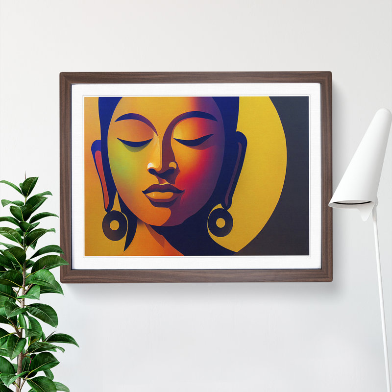 Serene Woman Abstract - Framed Print, 25cm H x 34cm W x 2cm D, Walnut