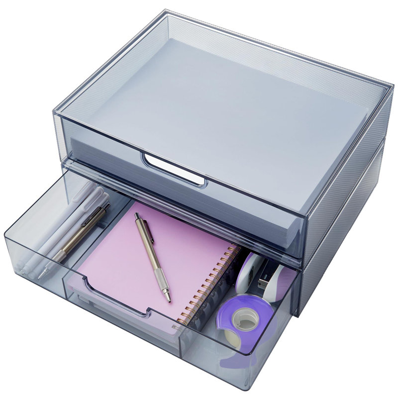 Plastic Stackable Organizing Drawers,12.5 Inches Wide. The Set Includes An Open Drawer And A Split Drawer, Organizing Desk Accessories And Sorting Paper. (Classic Grey / 2 Pieces)