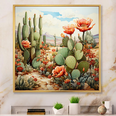 Corail vert cactus désert pointillisme III - art mural de cactus pour le salon