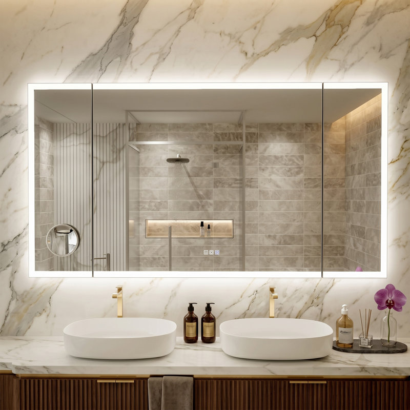 Miroir mural de salle de bain 66 po x 36 po à 3 lumières rétro-éclairées et éclairées à l'avant, 3 lumières à intensité variable