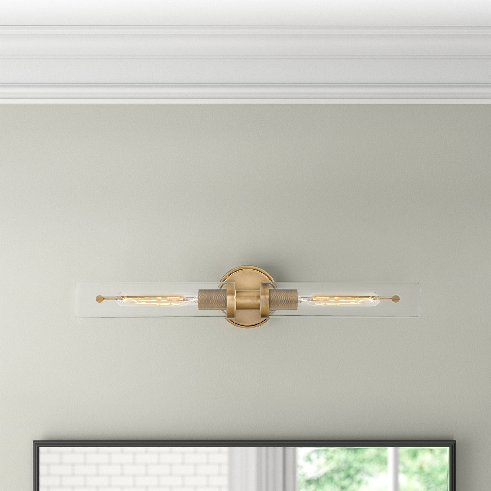 Katya 2 Light Transparent Dimmable Bath Bar, Heritage Brass