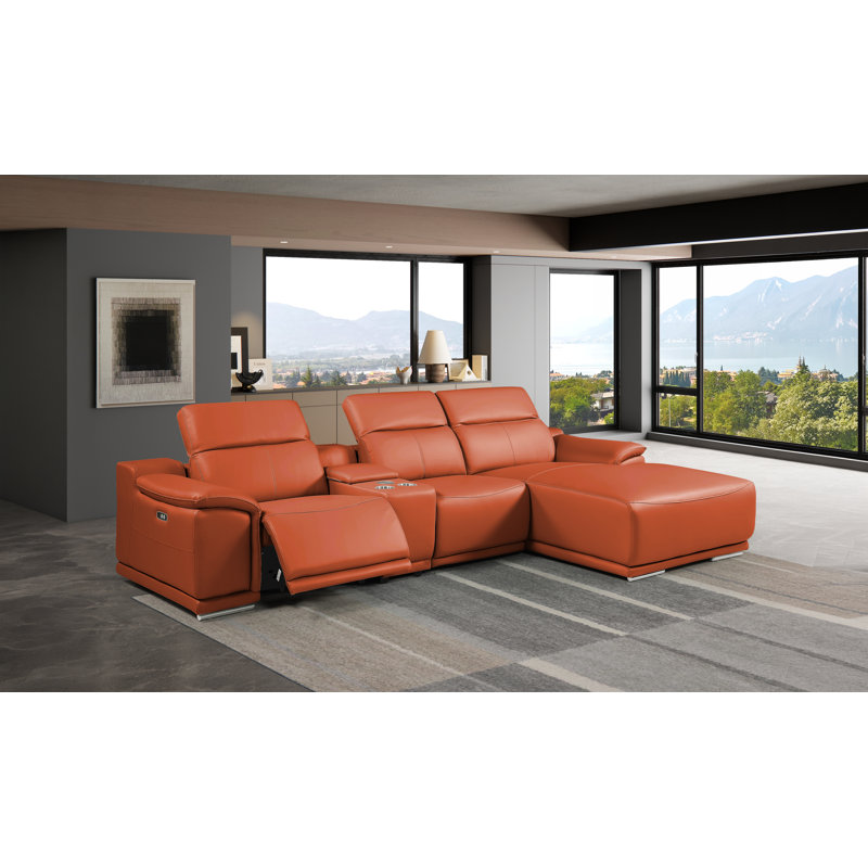 Canapé modulaire en cuir italien 4 pièces DivanItalia Camel, Cuir véritable chameau, Orienté à droite