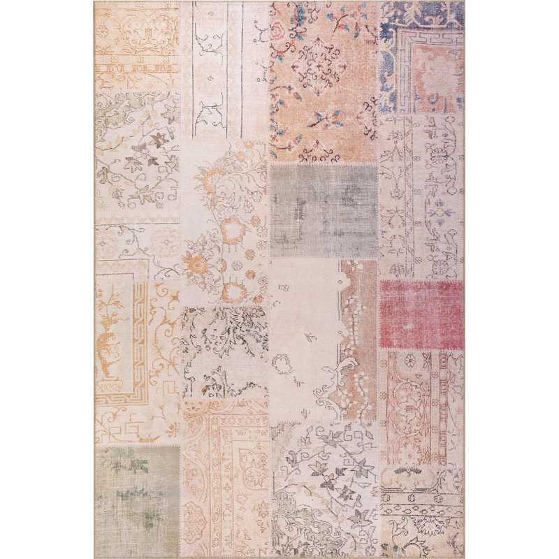 Vonzay Beige Area Rug (6.9 x 10.2 ft), 100% Polyester, 1850 g/m², Pile Height: 0.2 in | Eco-Friendly Recycled Poly Cotton Underside | Machine Carpet | Perfect for Living Room, Bedroom & Dining Areas, Soft & Durable Design