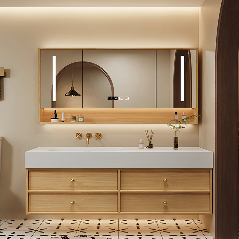 Modern bathroom cabinet medieval style, 55" W, Burlywood