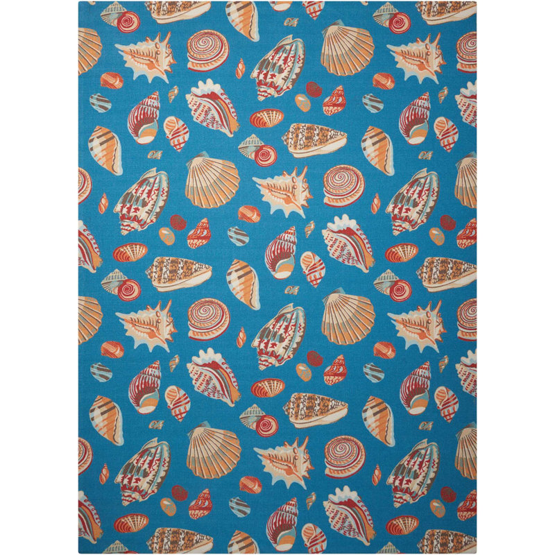 Azure Seashell Pattern 10' x 13' Synthetic Indoor/Outdoor Rug