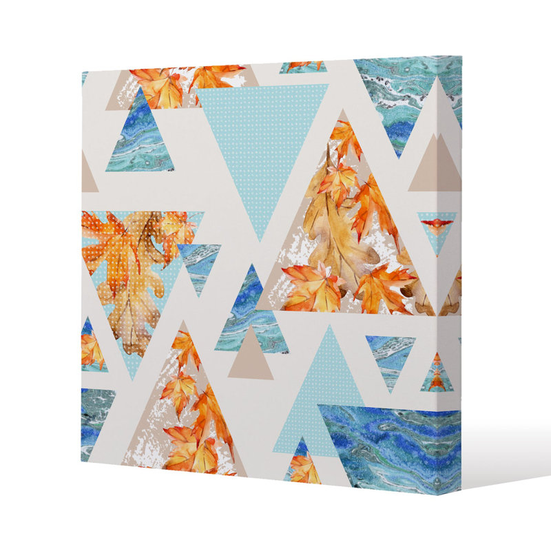 Triangles with maple, oak leaves, marble Slim Style Canvas Print, 15mm Slim Real wood., 50 cm H x 50 cm W