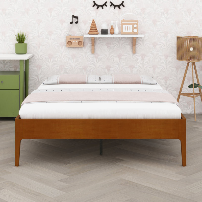 Lit plateforme élégant avec tête de lit intégrée et sommier à lattes pleine couverture, Brun
