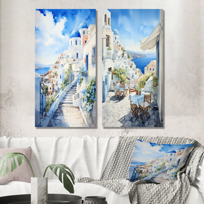 Village côtier de Santorin en Grèce IV - Ensemble de salon art mural Grèce