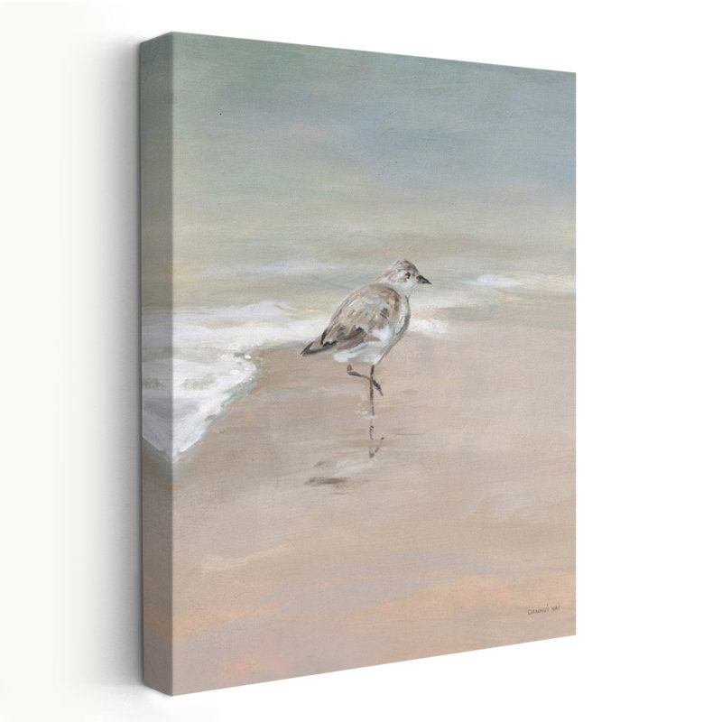 Shorebirds On The Sand II Coastal; Nautique, animal, bleu, gris, oiseau de plage, H 60 po x l 40 po