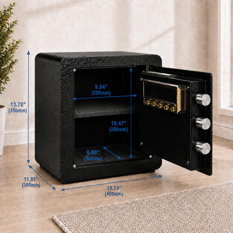 34L Home Safe Box with Digital Keypad & Emergency Override Keys | Security Steel Lock Box for Cash, Jewellery & Documents, Ideal for Home, Office & Hotel
