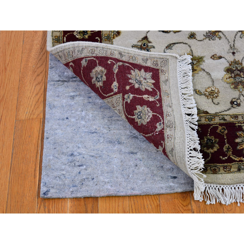 Tapis oriental ivoire et moelleux noué à la main 4 pi x 6 pi Rajasthan ivoire en laine et en soie à motif floral 98A51C1B1B394FB28CC5849AAE827810