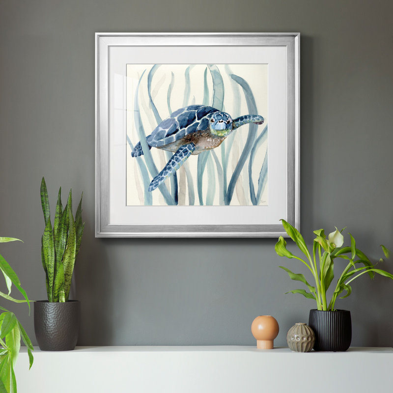 «Turtle in Seagrass I», reproduction d'art sur toile encadrée, H 30,5 po x l 30,5 po x P 1,5 po, Papier avec cadre argenté