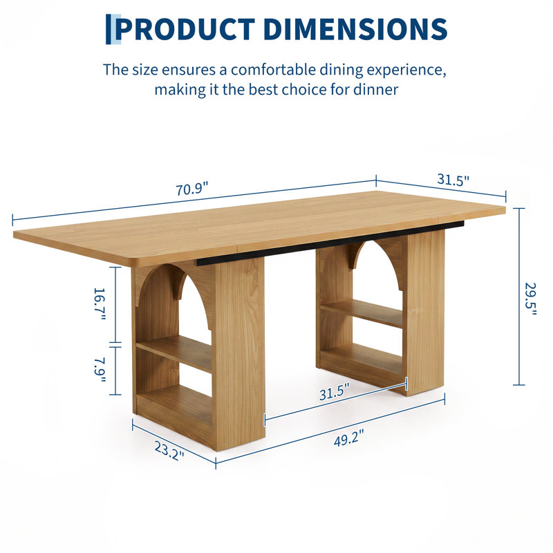 Table à manger pour 4 à 6 personnes, table de cuisine moderne de 178 cm, Couleur du bois naturel / naturel