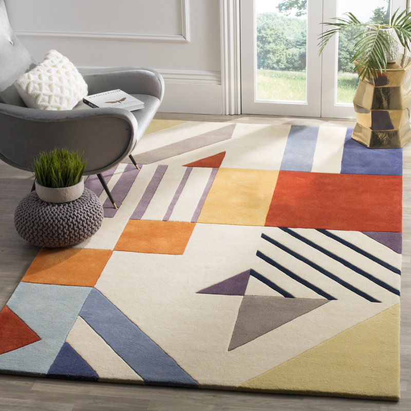 Tripoli Hand Tufted Wool Ivory/Blue/Red/Yellow Rug, Rectangle 5' x 8'