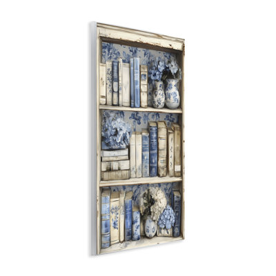 Blue & Beige Bookcase Wall Plaque, design by LSR Design Studio