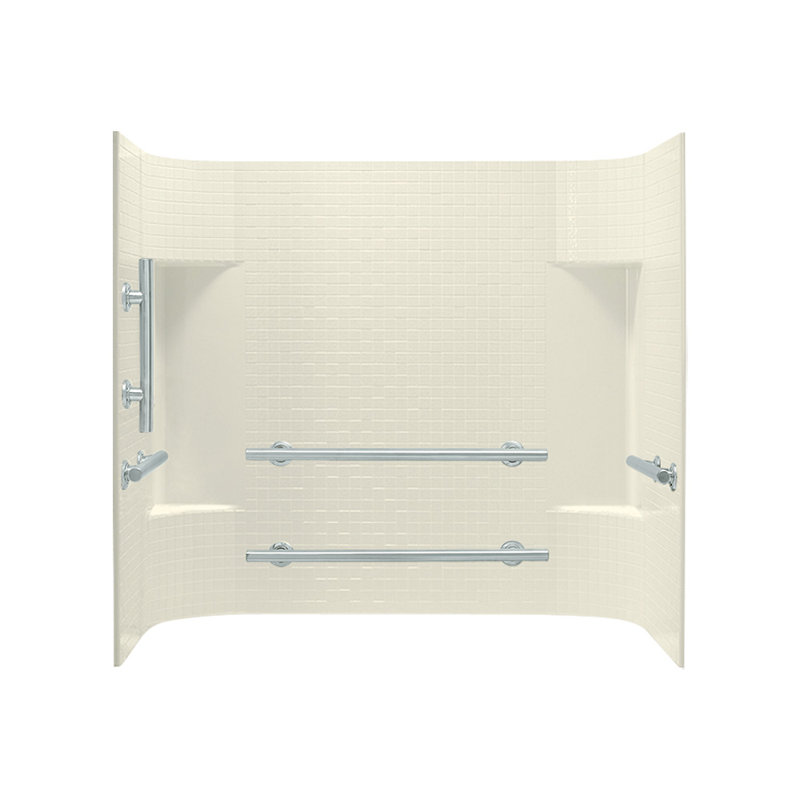 Paroi de douche à trois panneaux H 56 po x P 30 po Accord, Biscuit