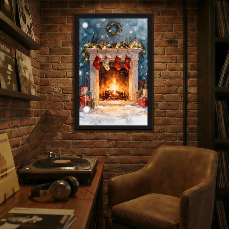 Christmas Christmas Fireplace With Stockings And Gifts, 18" H x 12" W