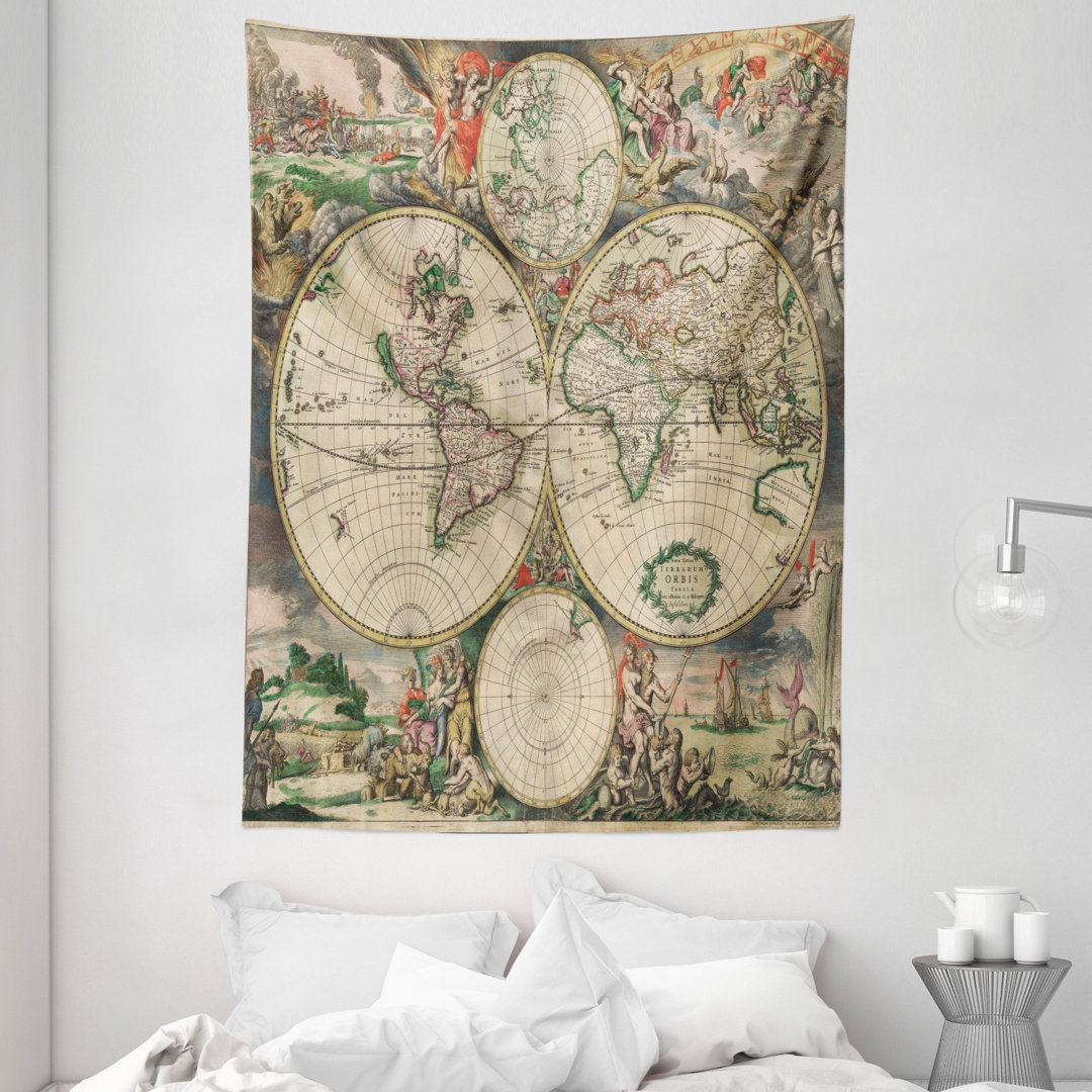 Wandbehang Renaissance Kontinente und Hemisphären Vintage