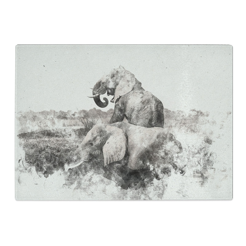 Tempered Glass Two Elephants Watercolour Chopping Board, 28.5 cm x 39 cm