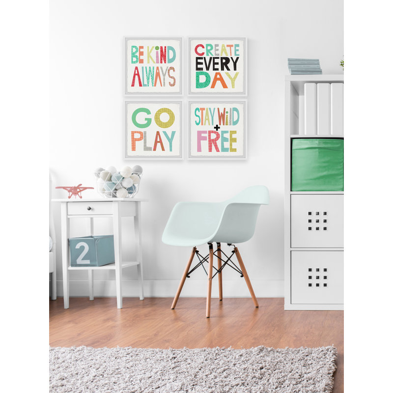 Fontaine Be Kind Always, ensemble de 4 reproductions encadrées, H 12 po x l 12 po x P 1,5 po, Cadre blanc
