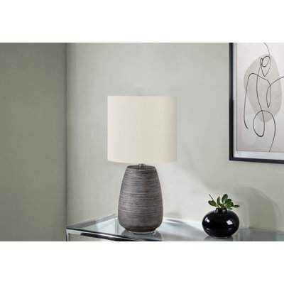 Lighting, 19 po, lampe de table, céramique grise, abat-jour ivoire / crème, contemporain