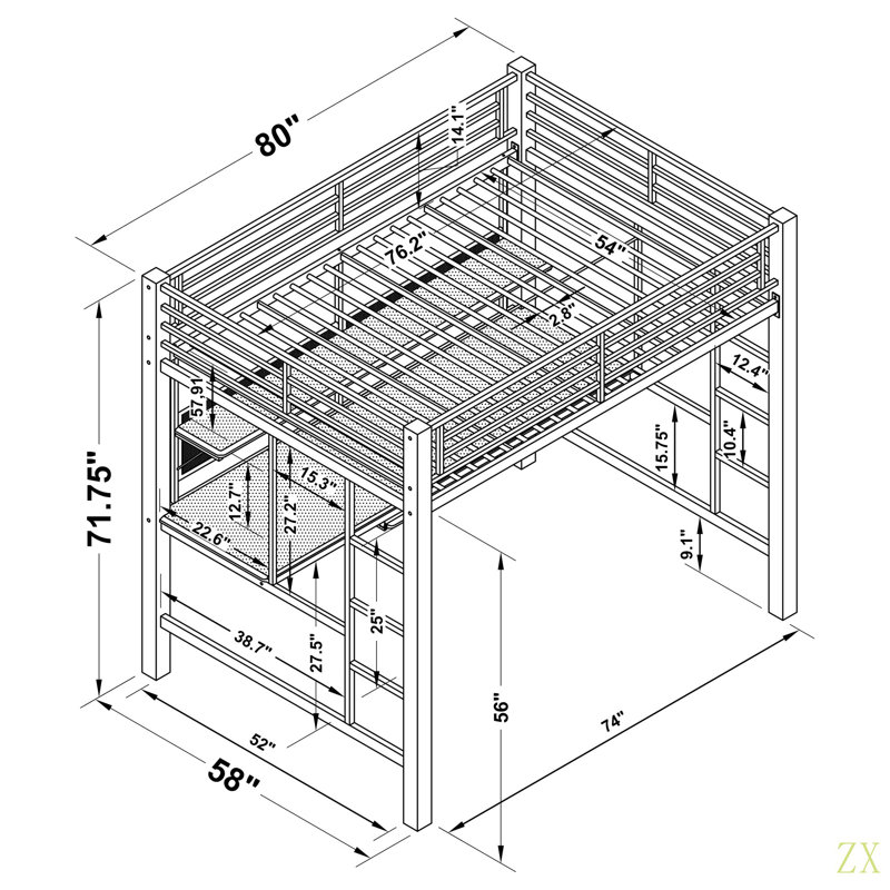 Lit mezzanine double poste de travail