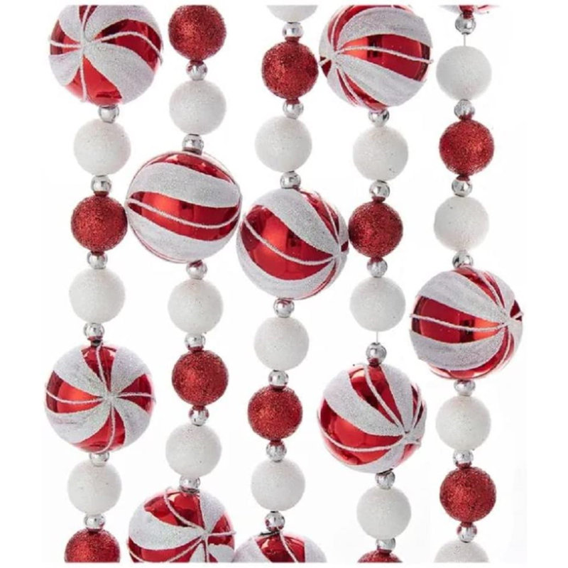 6-Foot Red and White Glitter Candy Ball Christmas Garland