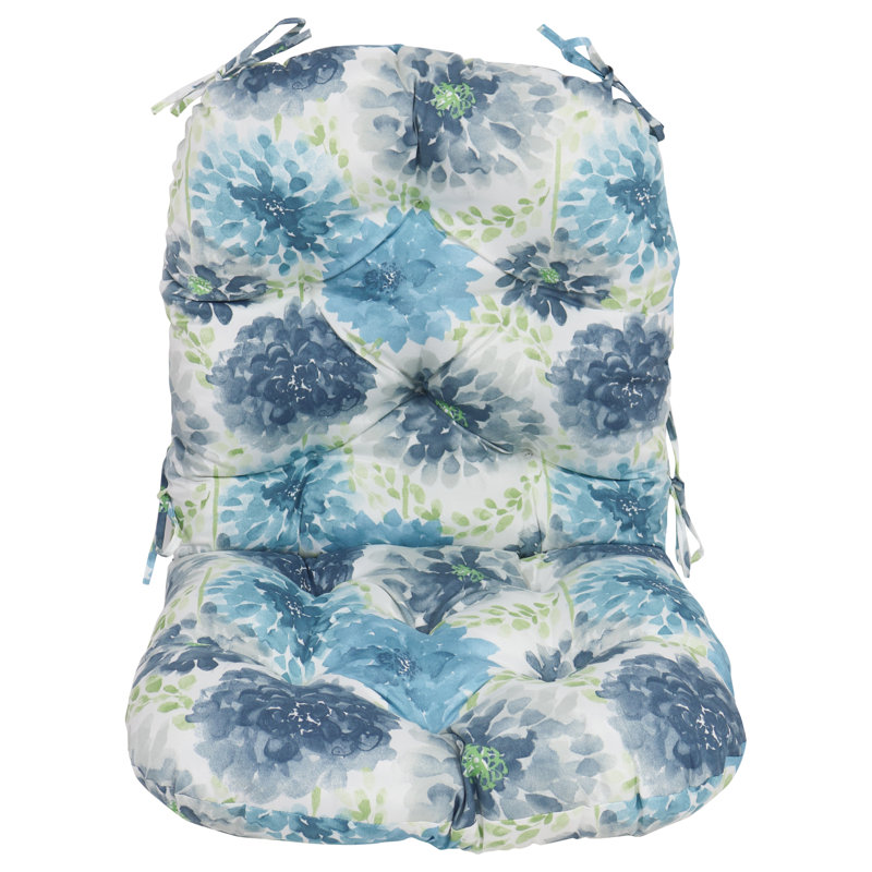 48-Inch By 24-Inch Outdoor Rounded Seat/Back Rocker Cushion, White/Blue/Gardenia Cool Floral
