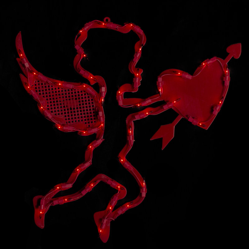 Décoration de silhouette de fenêtre 17 "rouge illuminée Cupidon avec cœur Saint-Valentin