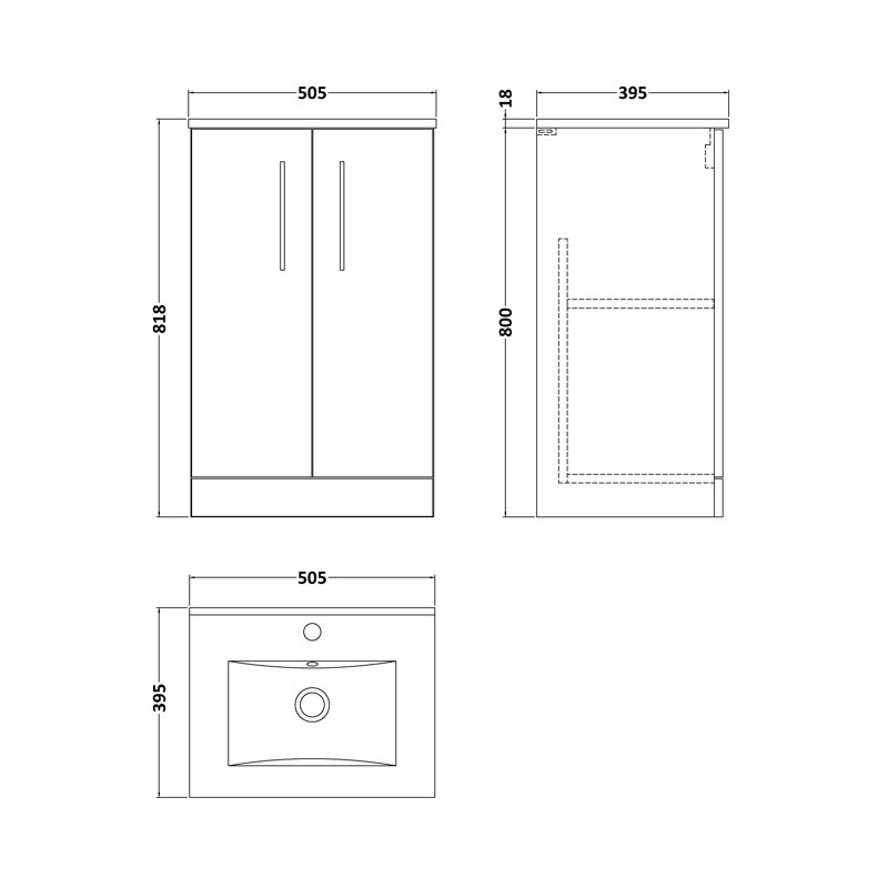500mm Single Bathroom Vanity with Drop In Vitreous China Basin, Midnight Blue