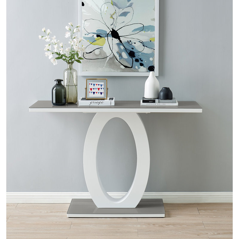 Reculver High Gloss and Glass Topped Console Table - Halo Design Hallway Table, Grey
