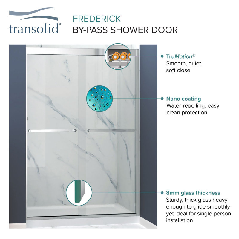Porte de douche demi-cadre l 57,75 "x H 58" Frederick, Nickel