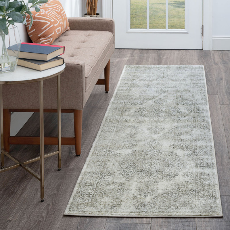 Tapis oriental ivoire / gris Charnley, Tapis de couloir 2 pi 3 po x 10 pi