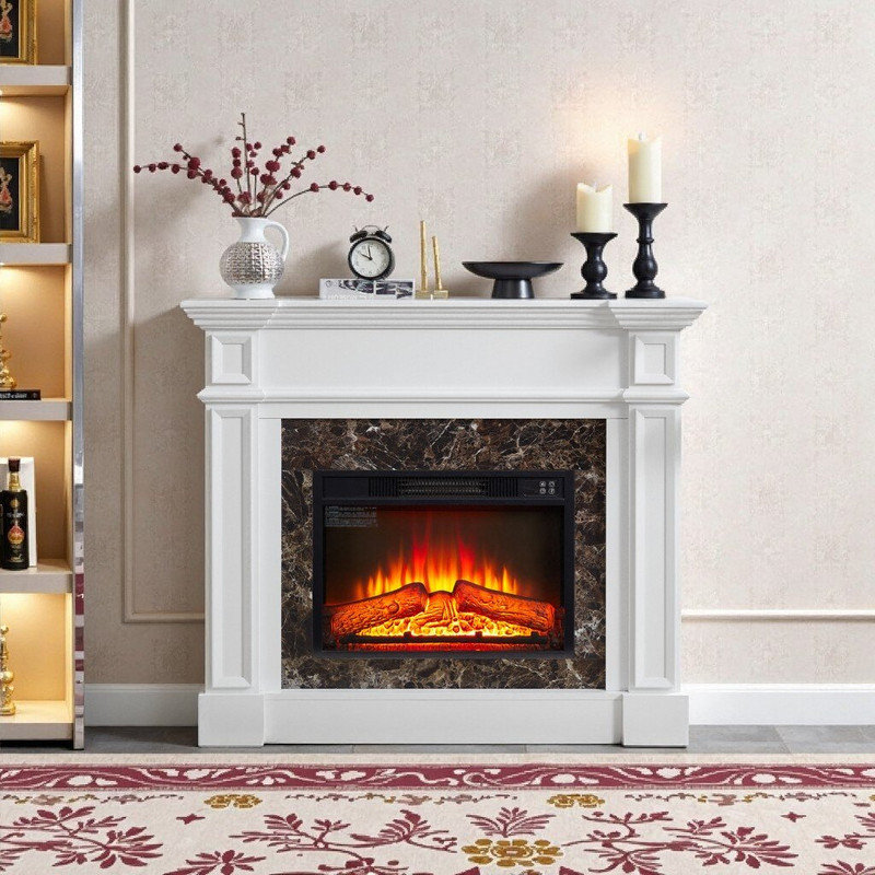 Electric Fireplace Mantel Heater With Realistic Stacked Stone Surround Timer And Remote Control, White