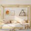 Lit simple à baldaquin avec clôture, couleur naturelle, garde-corps pour une détente en bois d'hévéa et conception orientée confort