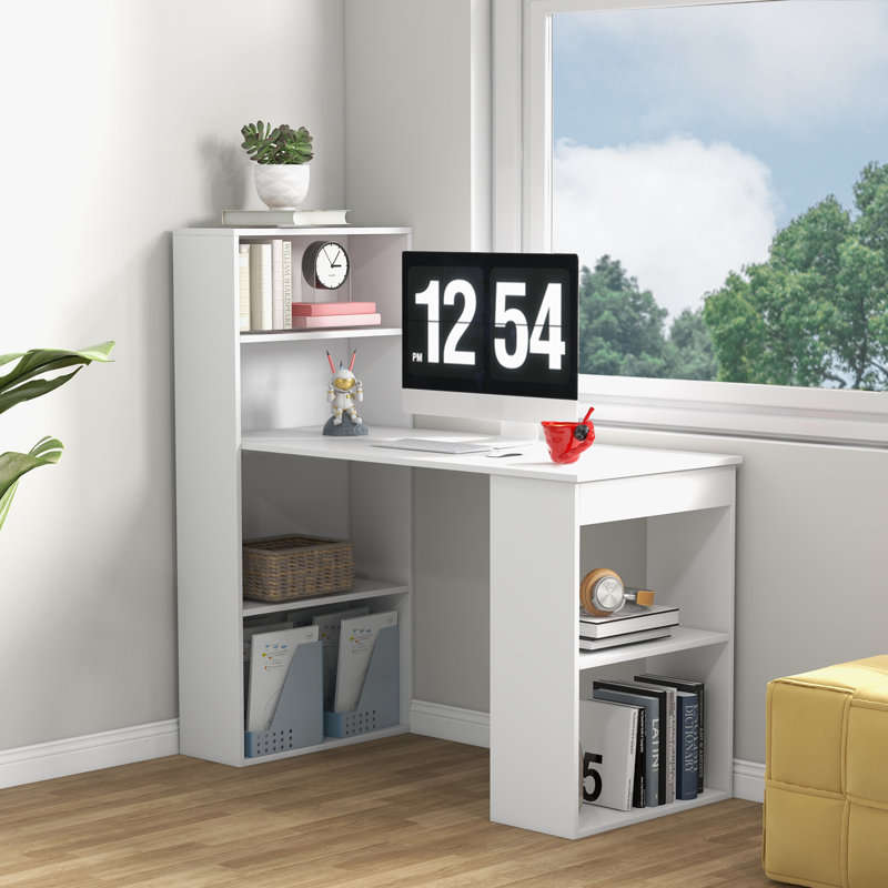 48 Inch Computer Desk with Bookshelf 3-in-1 Home office Desk with 4-Tier Bookcase & CPU Stand Space-saving Reversible Writing Desk